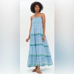 Oliphant Blue Marley spaghetti strap maxi dress with smocked/stretchy back